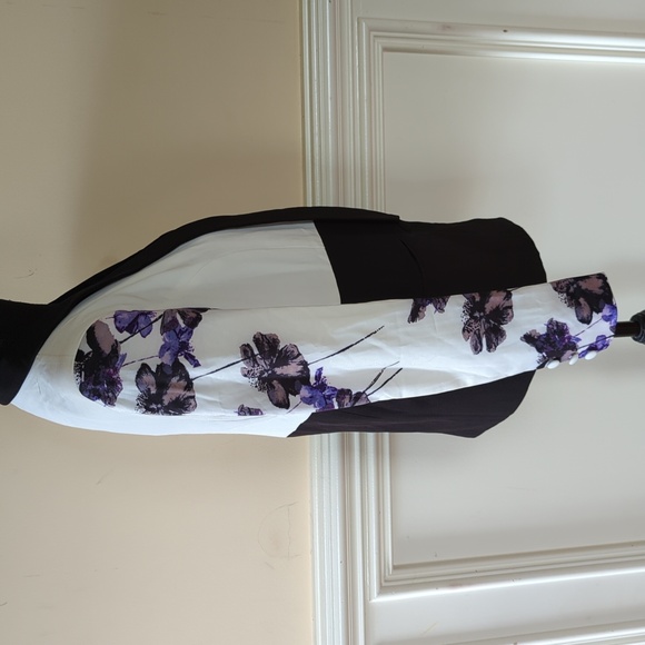 Missguided Women Blazer color block Blk/ white floral design on sleeve Sz 8 - Picture 2 of 12